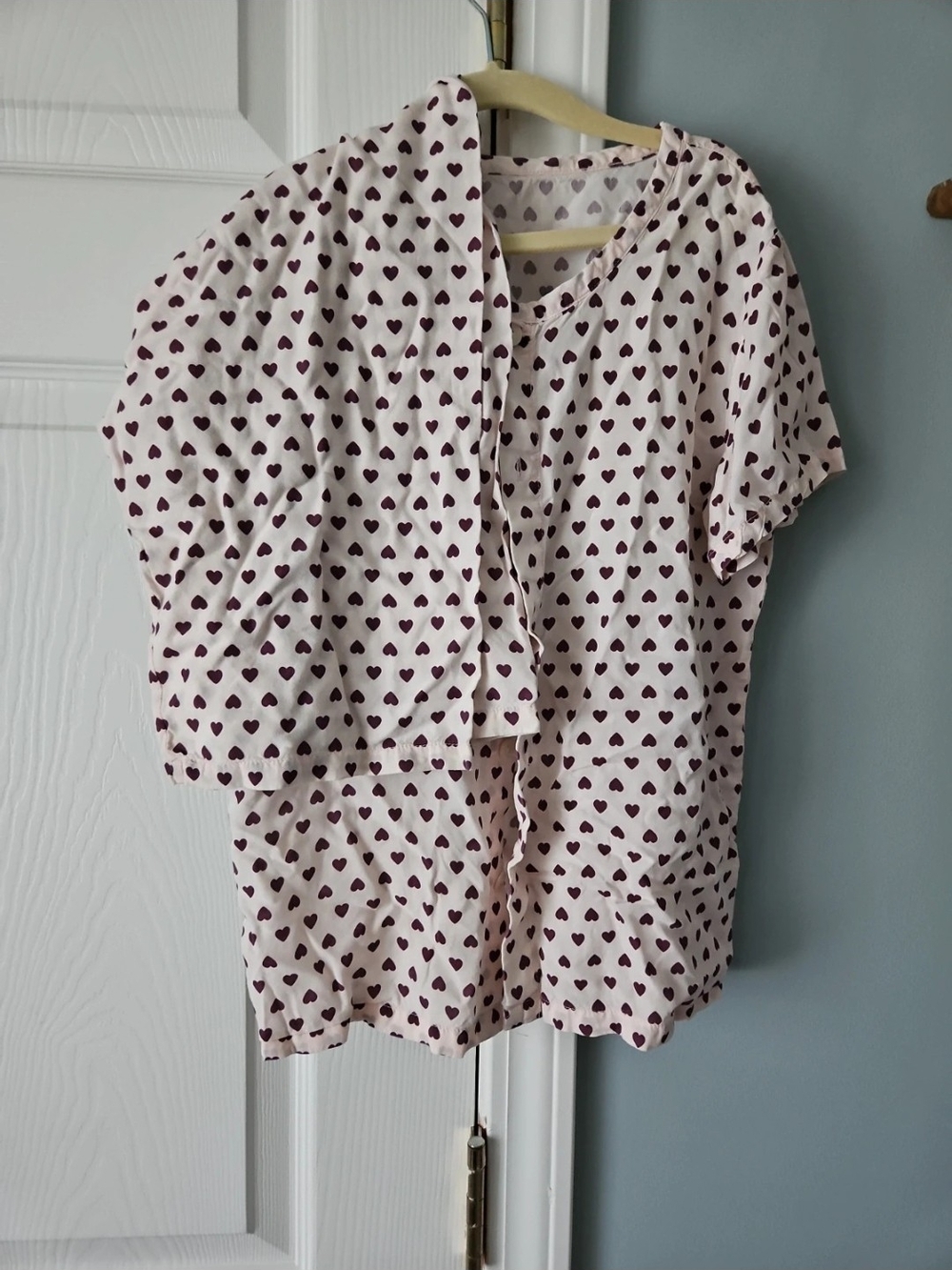 Kids Heart-Print Pajama Set - Light Pink with Dark Heart Motif